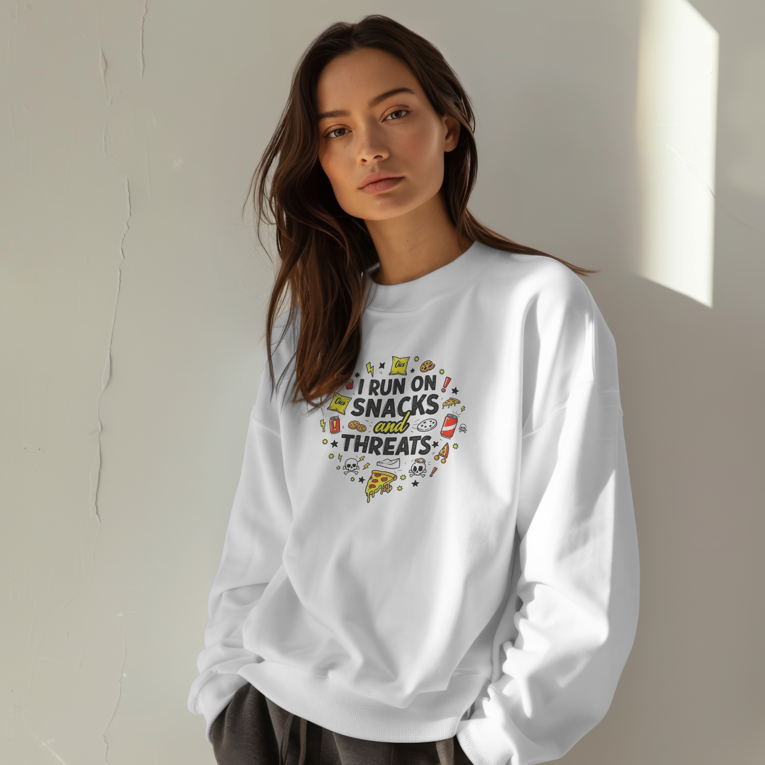 I Run on Snacks and Threats T-Shirt – Funny Mum Slogan Tee | Unisex Graphic Shirt