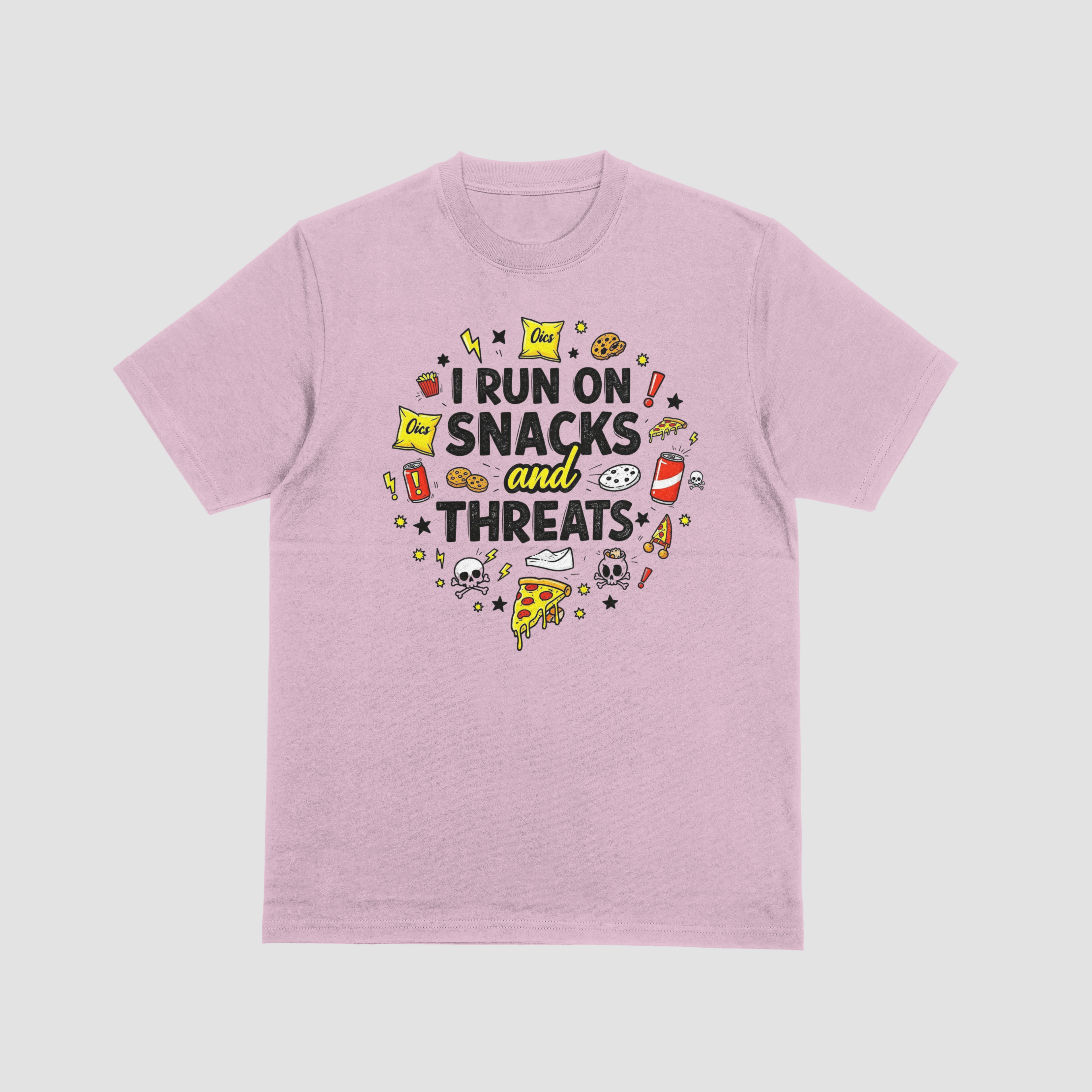 I Run on Snacks and Threats T-Shirt – Funny Mum Slogan Tee | Unisex Graphic Shirt