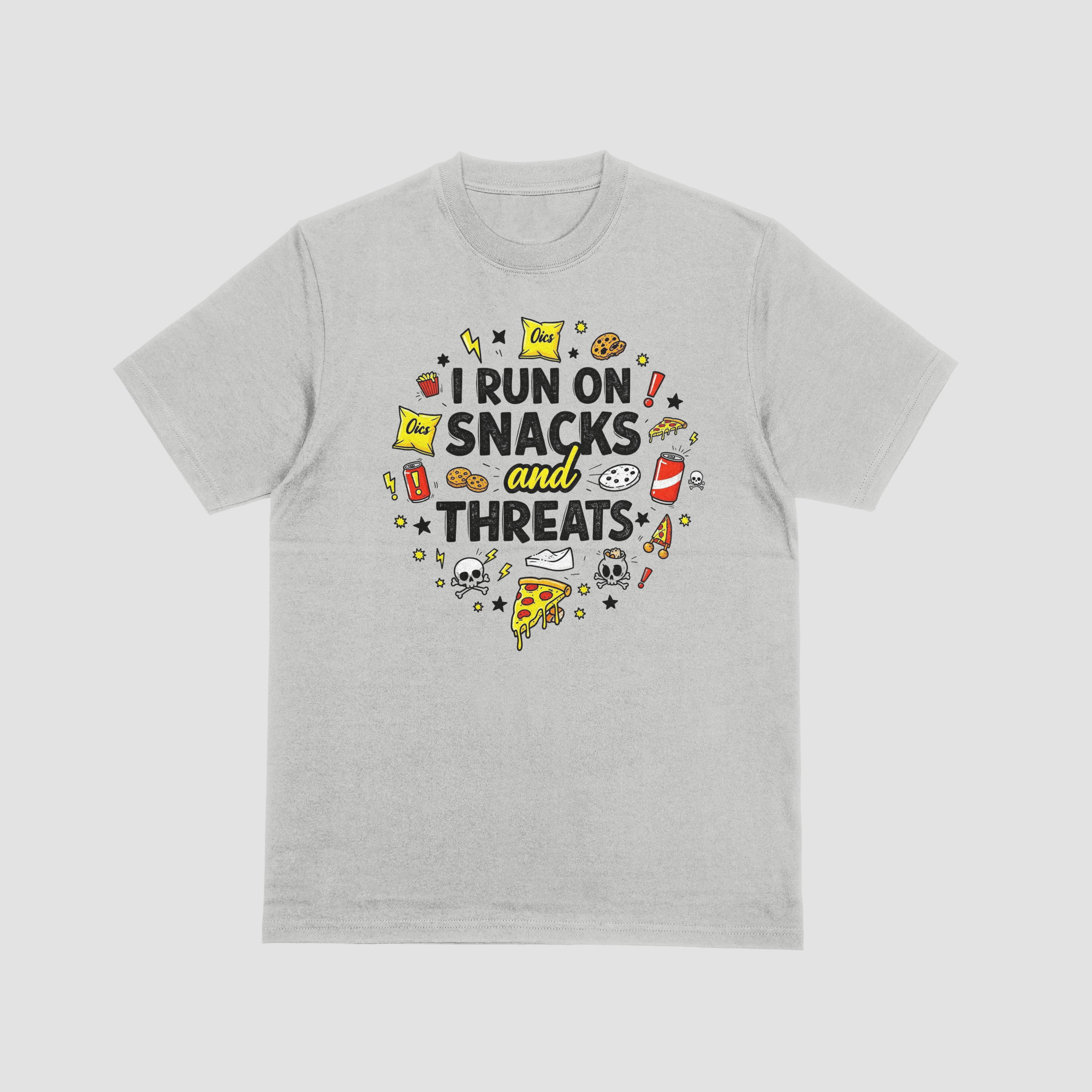 I Run on Snacks and Threats T-Shirt – Funny Mum Slogan Tee | Unisex Graphic Shirt