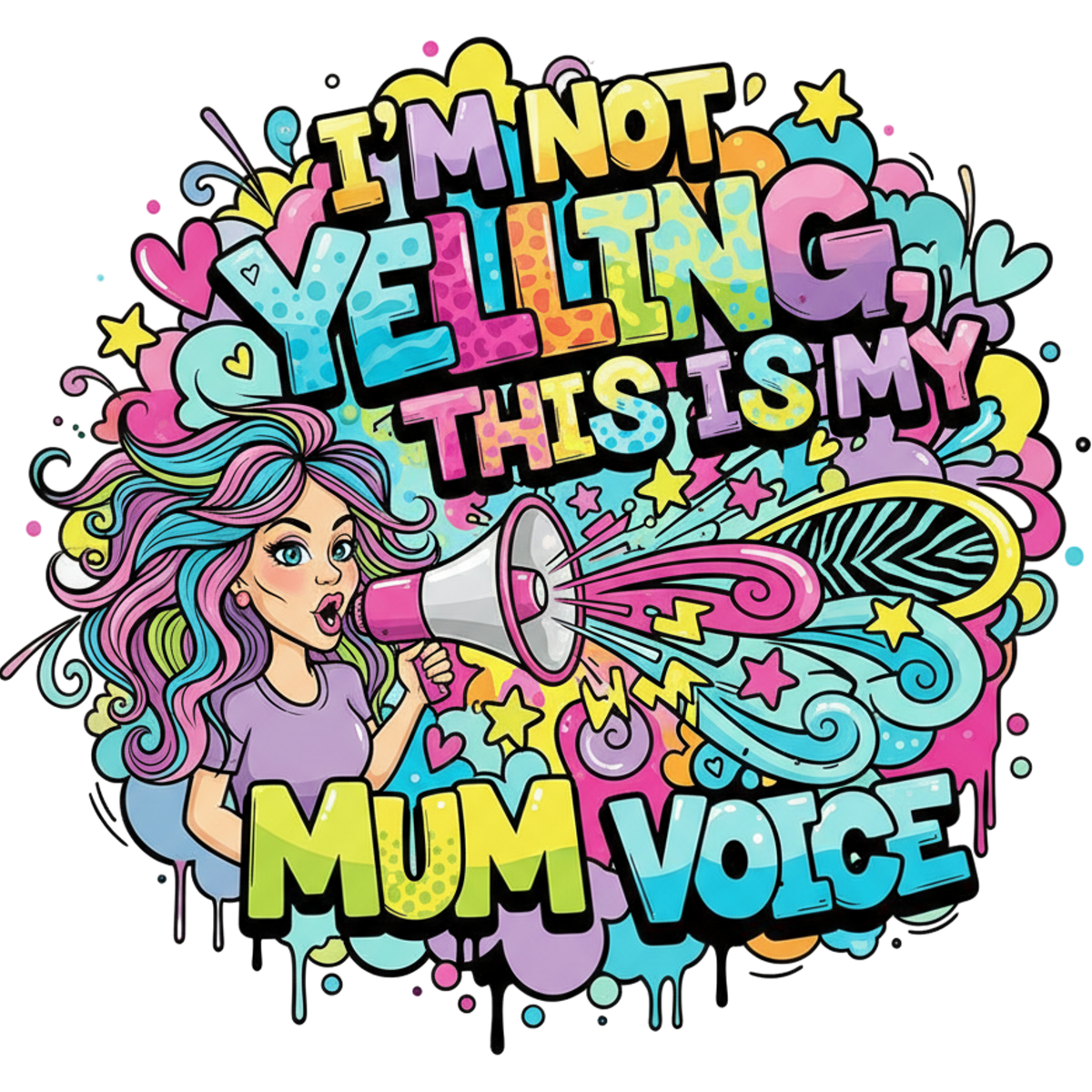 Mother’s Day Funny Mum Voice T-Shirt – “I’m Not Yelling, This Is My Mum Voice” – Bold, Colourful Gift for Mums UK