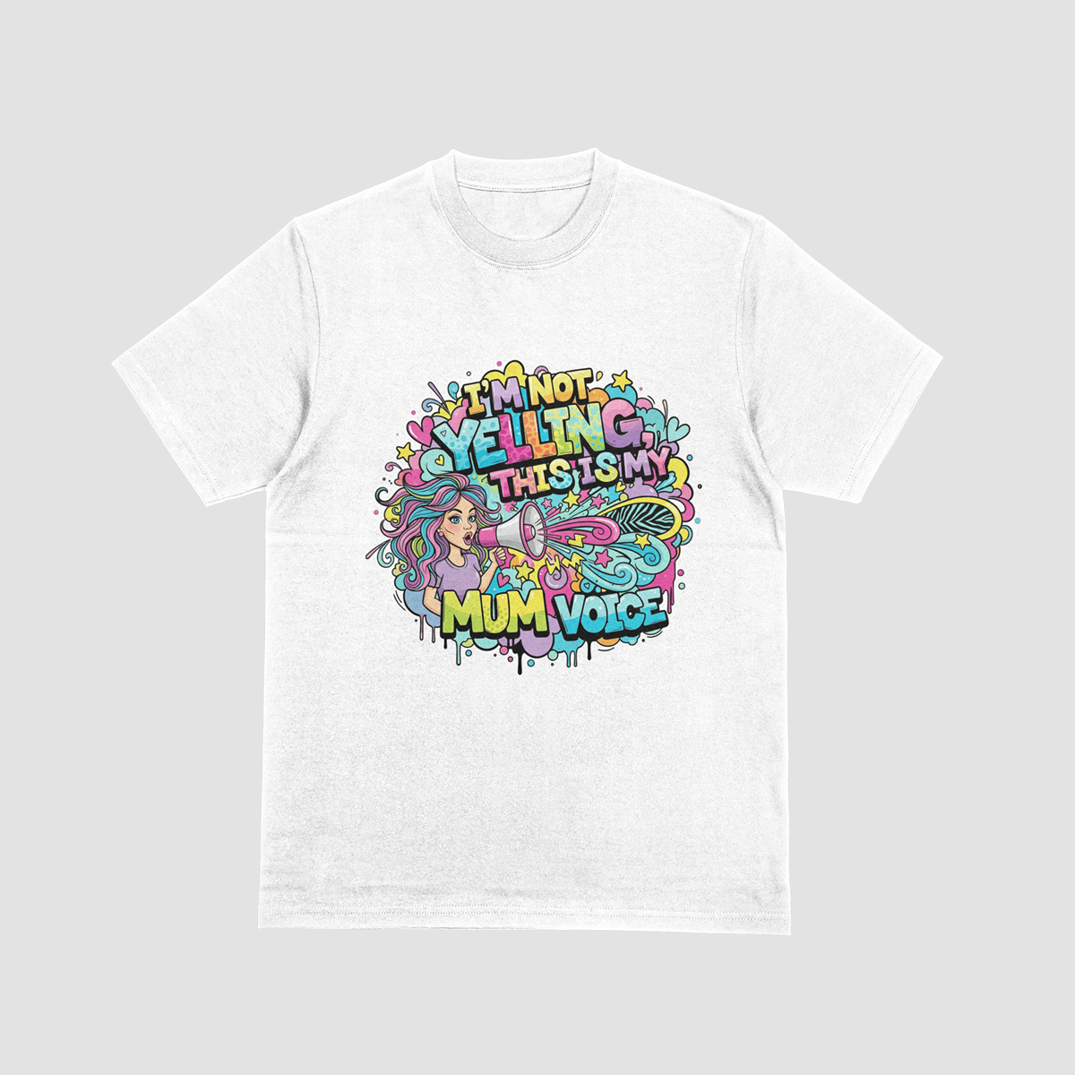 Mother’s Day Funny Mum Voice T-Shirt – “I’m Not Yelling, This Is My Mum Voice” – Bold, Colourful Gift for Mums UK